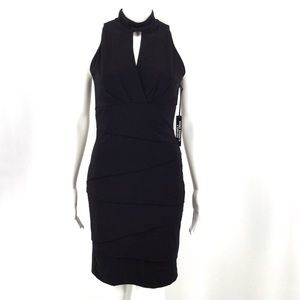 NWT WHBM Dress 6 Slimming Mock Neck Keyhole Black